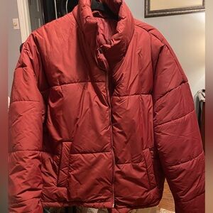 Biking red 2x women puffer jacket coat barely worn cinch waist cord boutique